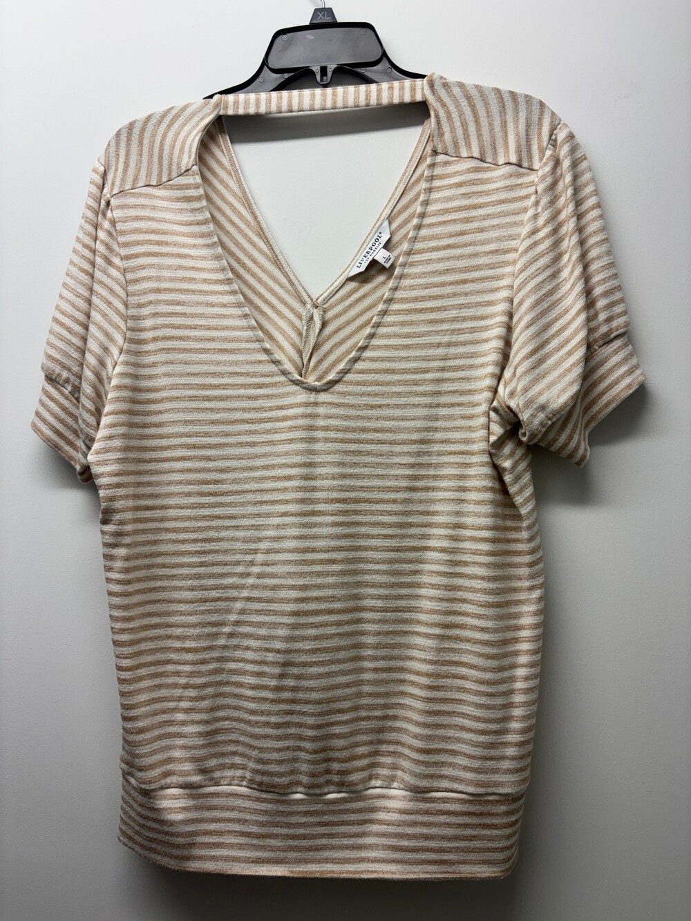 Liverpool Los Angeles Large Beige Cotton Blend Striped Top